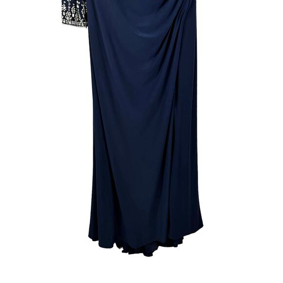 Mac Duggal NewWomen's One Shoulder Long Sleeve Jersey Gown Midnight Size 16 - Picture 7 of 15